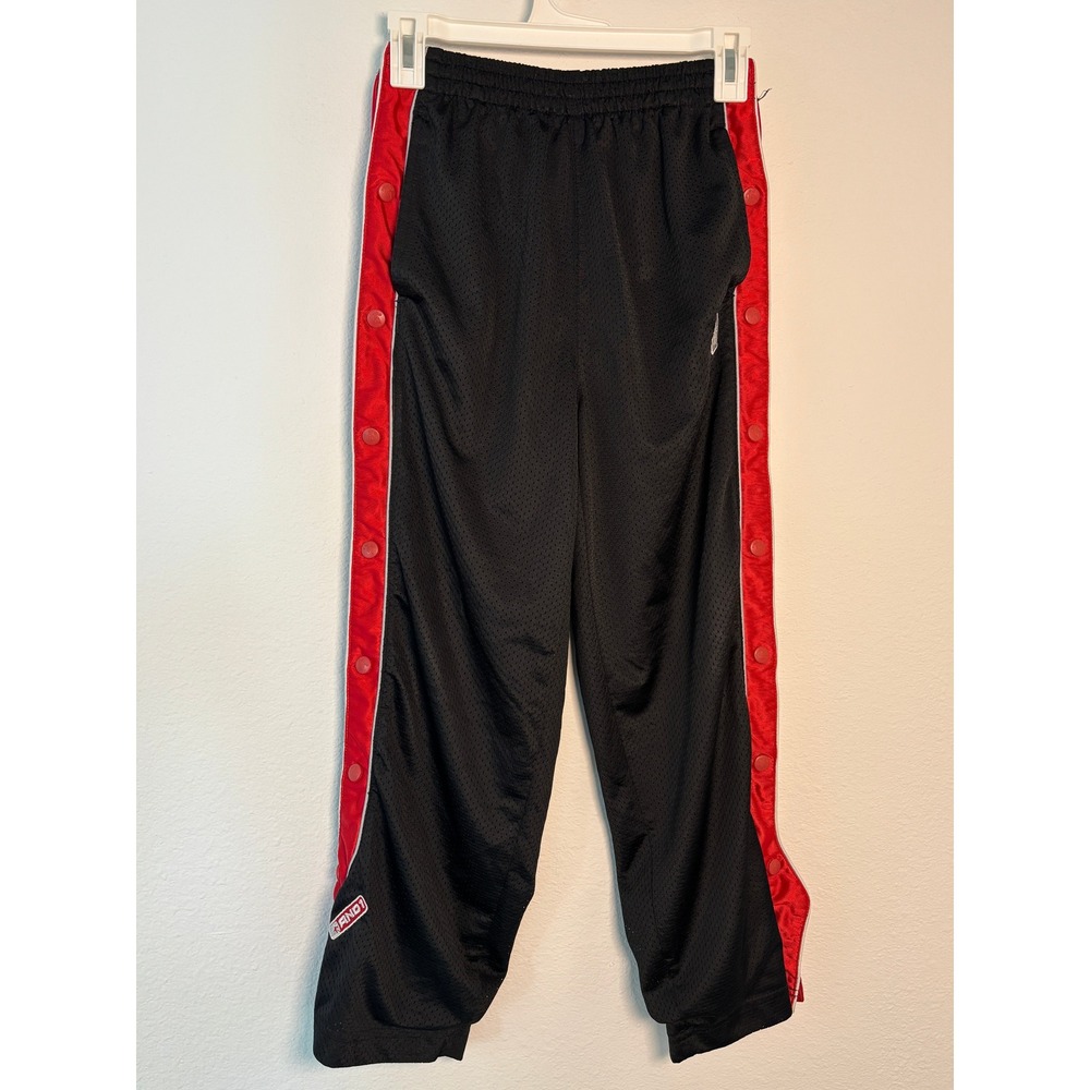 AND1 Boys Black Red Mesh Tearaway Snap Basketball Warm Up Pants Size M 10/12